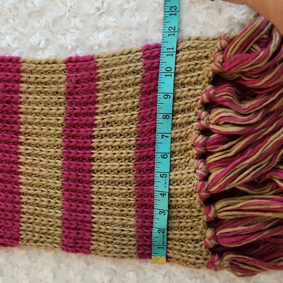Michael Kors Stripe Fringe Knit Scarf Fushia Pink and Tan - Picture 12 of 12